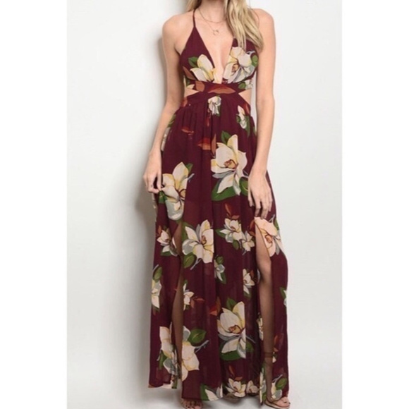 💥Host Pick💥Maroon Floral Maxi Dress - Picture 3 of 6